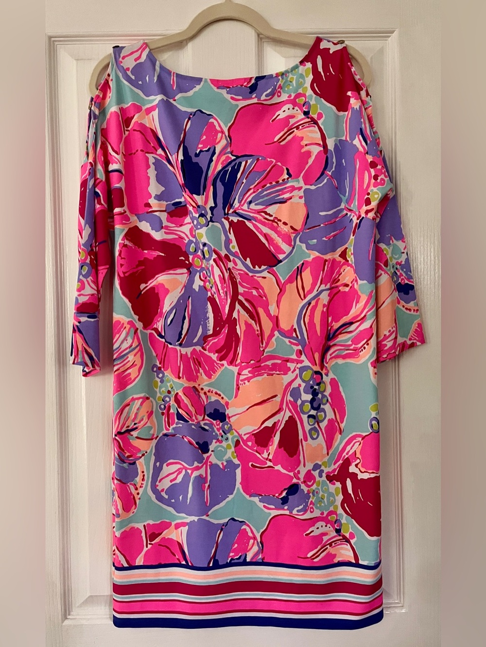 Lilly Pulitzer Pink, Purple & Aqua Floral Long Sleeve Shift Dress - Picture 2 of 5
